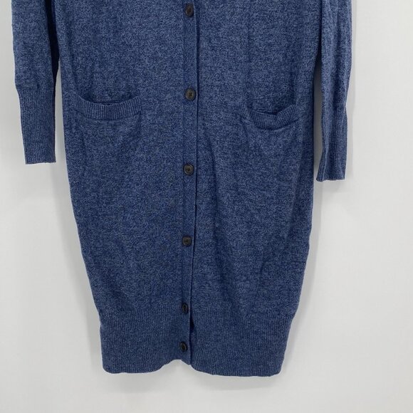 Gap Size Small Denim Blue Heather Long Cardigan Wool Blend V-Neck Button Front - Picture 7 of 11